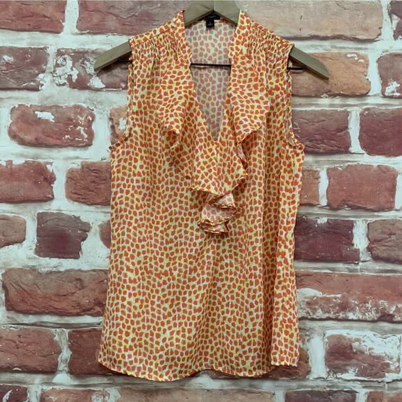 Ann Taylor Top Women's Small Orange Yellow Multicolor Abstract Ruffle Shirt - Picture 6 of 8